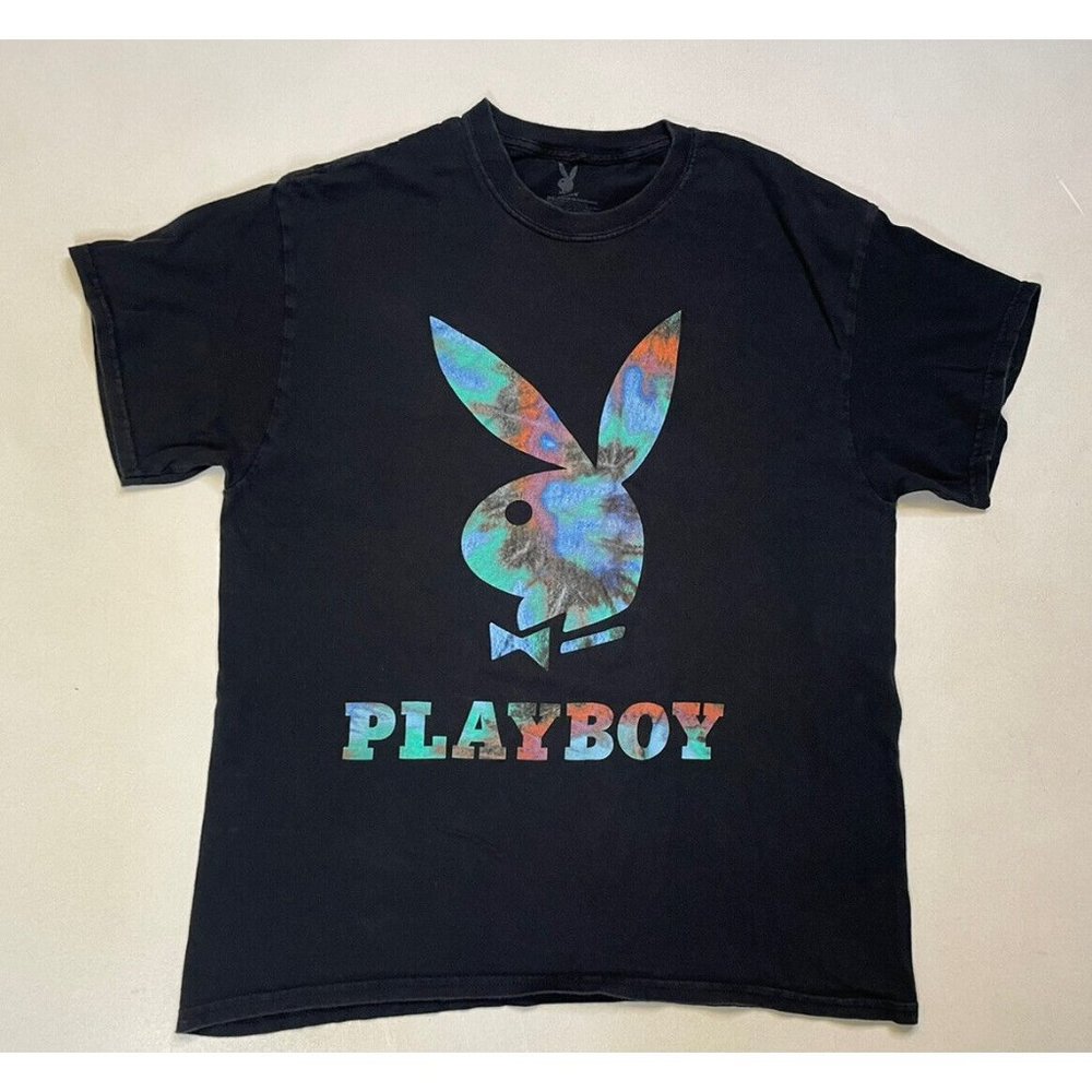 PLAYBOY Black Tee with Iridescent Multicolor Logo